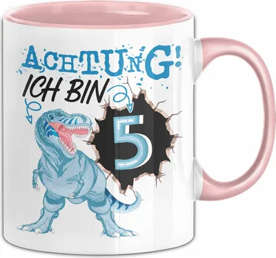 Produktbild von 5. Geburtstag Geschenk Tasse Becher Jungs Sohn T-Rex Geburtstagsgeschenk Dinosaurier Achtung Ich bin 5 (Rosa)