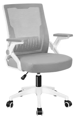 Produktbild von ALFORDSON Bürodrehstuhl, Ergonomischer Mittelhoher Netzstoff Drehstuhl mit Rollen, Bequeme Lendenstütze, Hochklappbare Armlehnen, Schlafzimmer, Weiß