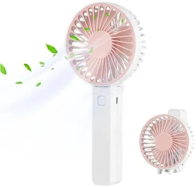 Productafbeelding van Handventilator - Draagbare ventilator - Mini-ventilator - USB-oplaadbaar - 3 standen - Draadloze tafelventilator - Geschikt voor thuis, kantoor, buiten en reizen - Wit / Roze