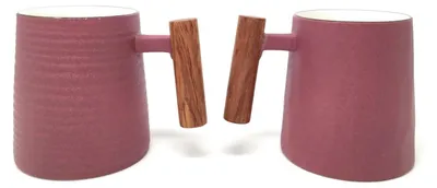Produktbild von 2er Set Becher Rosso für 320ml rot Porzellan mit Rosenholzgriff TeaLogic WA