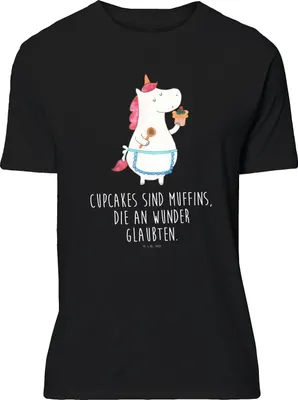 Produktbild von Mr. & Mrs. Panda Größe S T-Shirt Einhorn Küche - Schwarz - Geschenk, Kurzarm, Kuchen, Motivation, Einhörner, oberteil, mit Spruch, Unicorn, Backen, Torte, Muffin, Tshirt