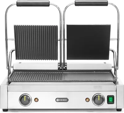 Immagine prodotto di Griglia di contatto HENDI - versione doppia, metà liscia, metà scanalata, 230V/3600W, 575x430x(H)510mm