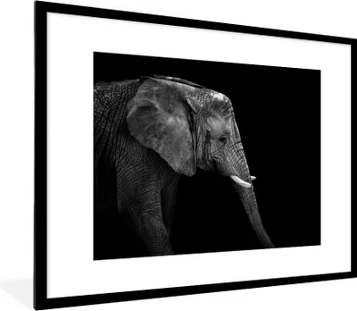 Produktbild von MuchoWow® Gerahmtes Poster Elefant - Schwarz und weiß - Porträt - Tiere 80x60 cm - Poster mit Schwarzem Bilderrahmen Wandposter Rahmen Foto Bilder - Schlafzimmer-Dekorationen - Fotoposter