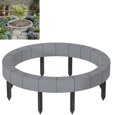 Produktbild von LZQ Runde Rasenkante aus Plastik, Baumring Ø 60 cm innen, Mähkante für Mähroboter, Baumschutz & Pflanzring, stabile Garten- & Beet-Einfassung, Grau
