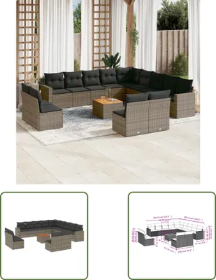 Produktbild von The Living Store 14-tlg. Garten-Sofagarnitur mit Kissen Grau Poly Rattan