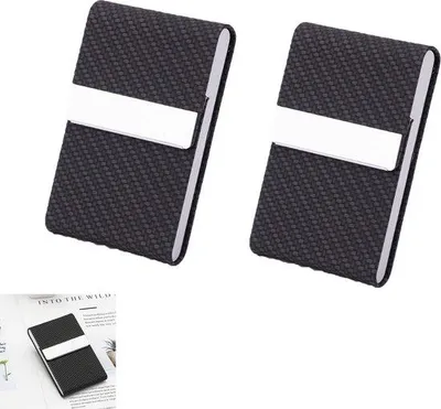 Obrázok produktu pre Puzdrá na kreditné karty s RFID ochranou – 2 ks – Imitácia kože a nerezová oceľ – tenké puzdrá na kreditné karty – s magnetickým zapínaním – puzdrá na kreditné karty – 9,5 x 6 x 1,5 cm – čierne