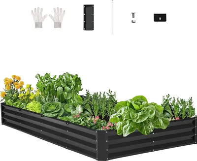Obrázek produktu pro VEVOR vyvýšený kovový záhon, 2395x1200x280 mm, pozinkovaný truhlík, záhon s otevřeným dnem, zeleninový záhon pro pěstování zeleniny, květin, bylinek a sukulentů, tmavě šedý