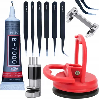 Obrázek produktu pro Rosfix Sada Přísavek pro LCD Displej 55 mm, Lepidlo B-7000 15 ml, Šroubovací Svorka, 6 Přesných Pinzet – Nástroj pro Opravu Chytrých Telefonů