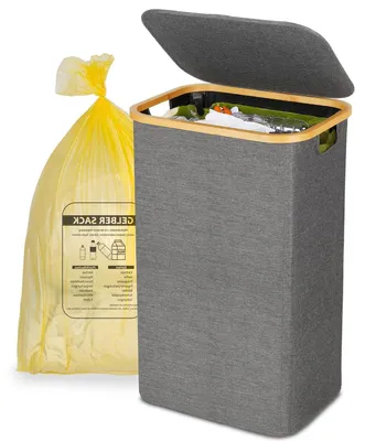 Immagine prodotto di Porta sacchi per rifiuti - Supporto per sacchi dell'immondizia - Organizzazione domestica - Con coperchio - 100 litri - Giallo