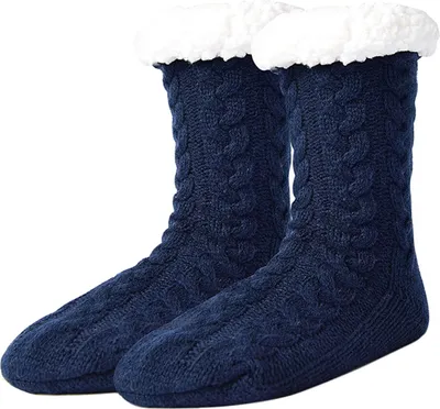 Produktbild von ASKSA Kuschelsocken Damen Herren Dicke Flauschige Socken mit Greifern Weiche Warme Winter Hu?ttensocken Haussocken, Dunkelblau, Groesse: EU 36-44