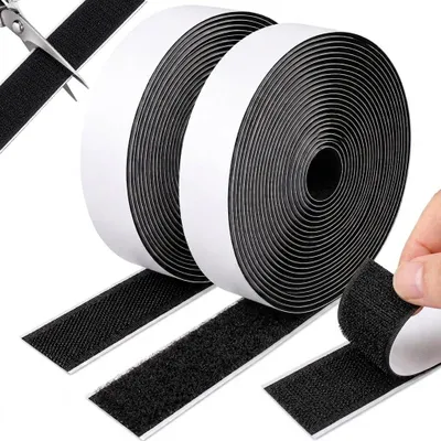 Klettband selbstklebend 20 mm x 8 m, schwarz, Nylon