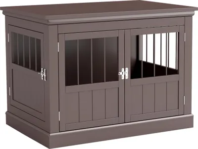 Image de Cage pour petits chiens - Table d'appoint - 3 portes avec fermeture magnétique - 78 × 53 × 59,3 cm - MDF et mélamine - Marron café