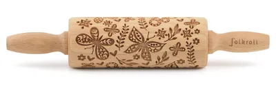 Produktbild von Folkroll Teigrolle Schmetterlinge, junior, 23 cm, Nudelholz, Prägerolle, Muster, Motiv, Rolle, Buchenholz, 330562