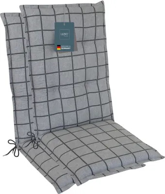 Produktbild von LILENO HOME Gartenstuhl Auflagen als [2er Set - Hochlehner] in Yacht-Karo Hellgrau - bequeme Liegen als Sitzauflagen für Gartenmöbel - Stuhlkissen für Gartenstühle und Klappstühle