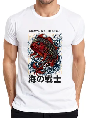 Productafbeelding van Samurai Koi Viskatana Zwaard, Japans, Y2K, Bushido, Heren T-shirt, Wit, Maat S