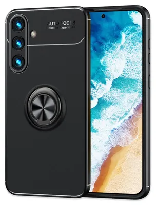Image de NALIA Housse noire mate pour anneau avec Samsung Galaxy S24 Plus Cover, housse de protection en silicone avec anneau pivotant à 360 degrés Noir