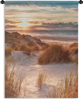 Produktbild von MuchoWow® Wandteppich Wandbehang Düne - Pflanzen - Sonnenuntergang - Strand - Meer 150x200 cm Tapisserie Dekoration Wandtuch - Wandaufhängung - Moderner