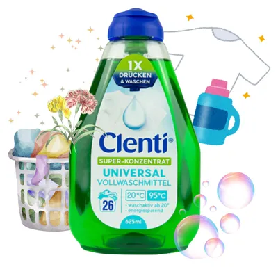 Produktbild von CLENTI Universal Waschmittel Flüssig 625ml mit Dosierkappe - 26 Waschladung Super-Konzentrat