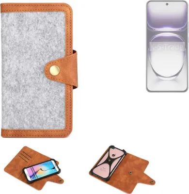 Produktbild von K-S-Trade Handyhülle kompatibel mit Oppo Reno12 PJV110 Schutzhülle Filz-Hülle Kunst-Leder hellgrau braun (1x)