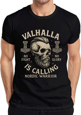Obrázek produktu pro Valhalla is Calling Viking Warrior Skull Rune Hammer Severské pánské tričko, černá, XXL