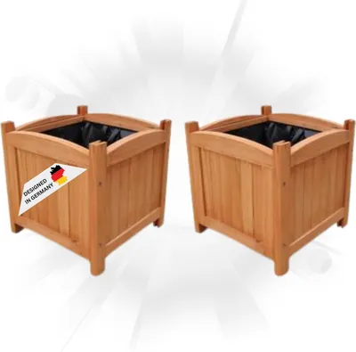 Produktbild von DELUKE® Pflanzkasten Blumenkasten RIOS braun | 2 Töpfe, 30x30x30cm, Tannenholz |Blumenkübel aus Holz Pflanzkübel quadratisch Pflanzgefäß für Garten Balkon