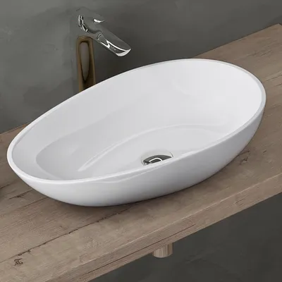 Produktbild von doporro Aufsatzwaschbecken Weiß glänzend oval BTH: 59,8x36x14 cm Mineralguss Waschbecken ohne Armaturloch Colossum809