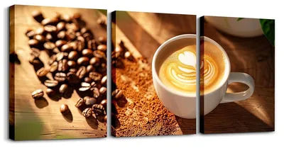 Kaffee-Leinwandbilder, 3er-Set, 40x30 cm, Wanddeko