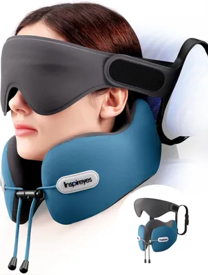 Obrázok produktu pre Cestovný vankúš s 3D maskou na spanie, pamäťová pena, pre dlhé lety