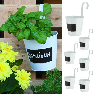 Produktbild von Übertopf 6er Set | weiß Ø15cm H5cm | Kräutertopf zum Aufhängen und Beschriften | Blumentopf Blechtopf Topf Hängetopf…