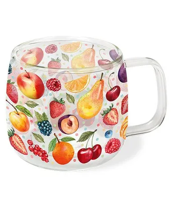 Produktbild von doppelwandiges Teeglas Obstgarten, 400 ml, Obst Früchte Teetasse, Kaffeebecher