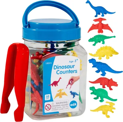 Produktbild von Dinosaurier-Zählbehälter – Mini-Gläser – Set mit 32 Stück – Fördert das Zählen, die Farben, das Sortieren und das Anordnen – Lernmaterial für Kinder