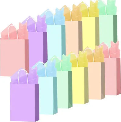 Produktbild von 12 Papiertüten mit Seidenpapier, Regenbogen Partygeschenke