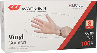 Produktbild von 100 "WORK-INN" Handschuhe, Latex gepudert "White" weiss - natur Größe S