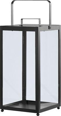 BELIANI Laterne Schwarz Metall Glaseinsatz 30 cm mit Henkel und subtilen Füßen Minimalistisch Klassisch Industrie Look Wohnaccessoires Tischdeko