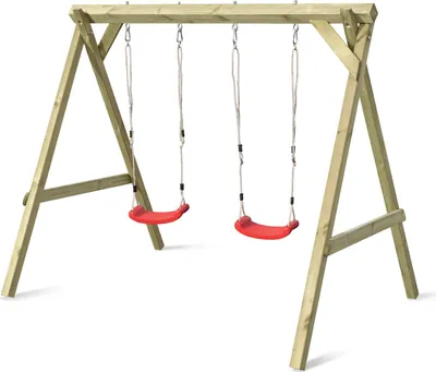 Produktbild von Mega Holz Basic Kinderschaukel aus Kiefer Holz Outdoor - Schaukelgestell 200 kg - Doppelschaukel mit Schaukelsitz 240 x 180 x 200 cm