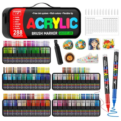 288 Acrylstifte, wasserfest, Pinselspitze 1–5 mm, Mehrfarben