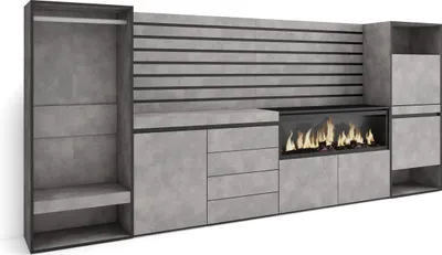 Immagine prodotto di COZY Credenza, 334x35x145cm, Camera da letto, Camino elettrico XXL, Cassettiera, Scarpiera, Armadio Aperto, Cemento