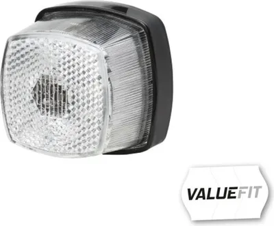A product shot of a clear and black vehicle light with a white background.