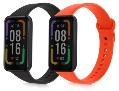 Produktbild von kwmobile 2x Uhrenarmband für Xiaomi Redmi Smart Band Pro Armband - Fitnesstracker Band Set aus TPU Silikon - Ersatzarmband Smartwatch - Schwarz Orange