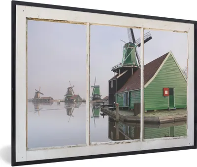 Produktbild von MuchoWow® MuchoWow® Gerahmtes Poster Aussicht - Wasser - Mühle 90x60 cm - Poster mit zchwarzem Bilderrahmen - Fotorahmen - Foto-Plakat
