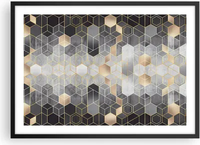 Produktbild von Gerahmtes Poster - Schwarzer Rahmen - Geometrisch Abstraktion Sechsecke - 70x50 cm - Wand Bild - Wanddeko - Wandbilder - Kunstposter - Wandposter - Bilderrahmen - Bilder - Kunstdruck - P2BAA70x50-4776