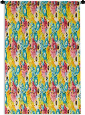 Produktbild von MuchoWow® Wandteppich Wandbehang Blumen - Farben - Muster 90x135 cm Tapisserie Dekoration Wandtuch - Baumwolle - Wandskulptur