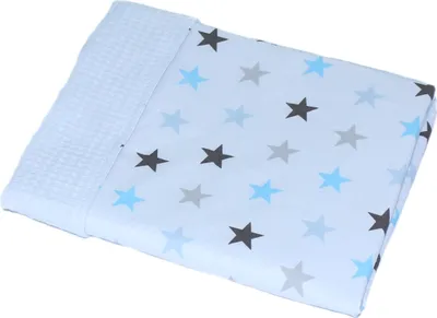 Produktbild von Babydecke Waffelpiqué Baumwolle Kuscheldecke Kinderwagendecke - 23. Star Blau + Weiß