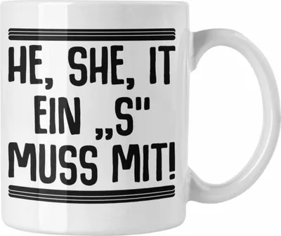 Produktbild von Trendation - Englischlehrer Tasse Geschenk He She It Englischlehrerin Geschenkidee Spruch Grundschule (Weiß)