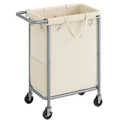Produktbild von SONGMICS Wäschekorb mit Rollen, 2 Fächer, 140 Liter, Wäschesack abnehmbar, mit Griff