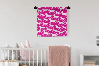 Produktbild von MuchoWow® Wandteppich Wandbehang Pferde - Rosa - Weiß - Mädchen - Kinder - Mädchen 60x60 cm Tapisserie Dekoration Wandtuch - Dekorationen - Wand Decke