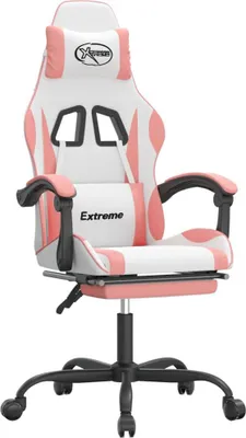Produktbild von vidaXL Gaming-Stuhl mit Fußstütze Drehbar Weiß & Rosa Kunstleder