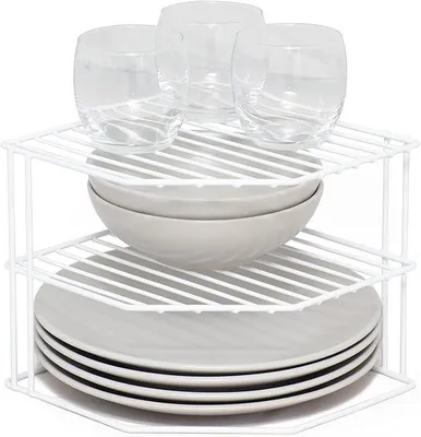 Produktbild von PolkaHome® 3-stöckiger Tellerständer – Platzsparender Küchenregal-Organizer für Schränke, weiß