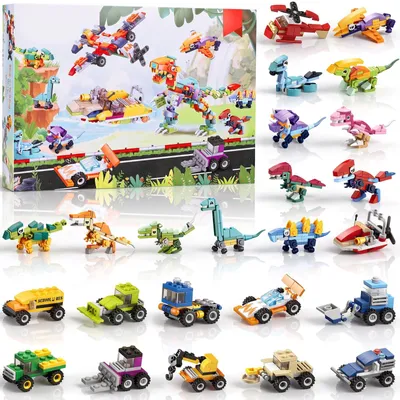 Produktbild von Adventskalender 2026 Dinosaurier Auto Bausteine 24 Tage Advent Calendar