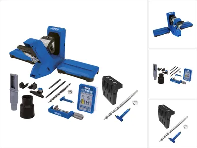 A collection of Kreg pocket hole jig tools and accessories laid out on a white background.